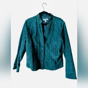 Coldwater Creek Vintage Suede Green Button Front Western Stand Collar Size Large